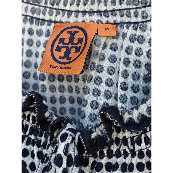 TORY BURCH white blue polka dot embroidered 100% cottonMari peasant top blouse - Picture 5 of 8